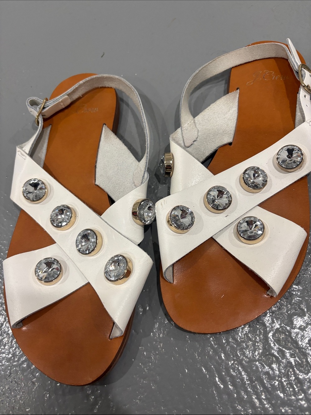 Jcrew collection Women's White Jewel-Embellished leather Sandals